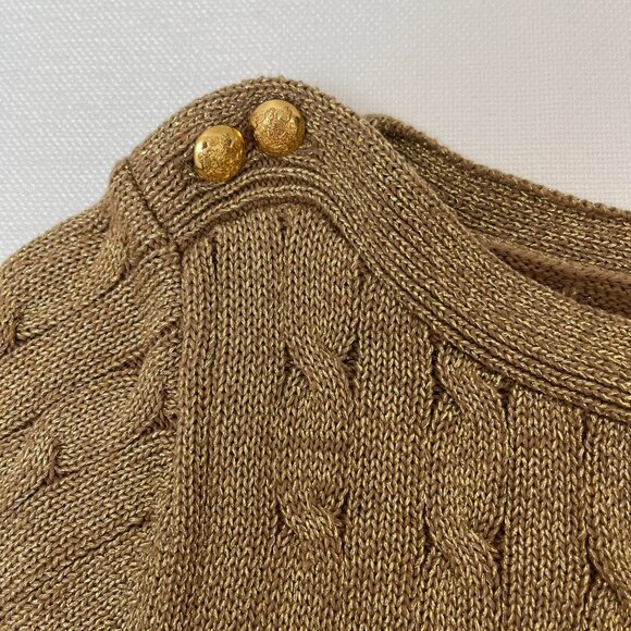 NWT Lauren Ralph Lauren Gold Metallic Cable Knit Sweater Holiday Gold Buttons 1X - Picture 5 of 11